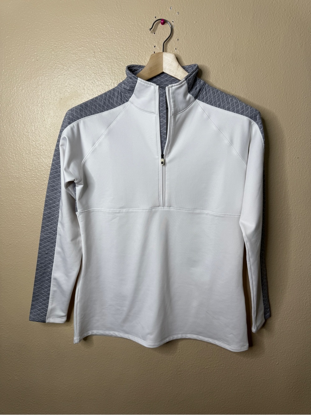 FootJoy M Golf Pullover Womens White Gray 1/4 Zip Long Sleeve Stretch